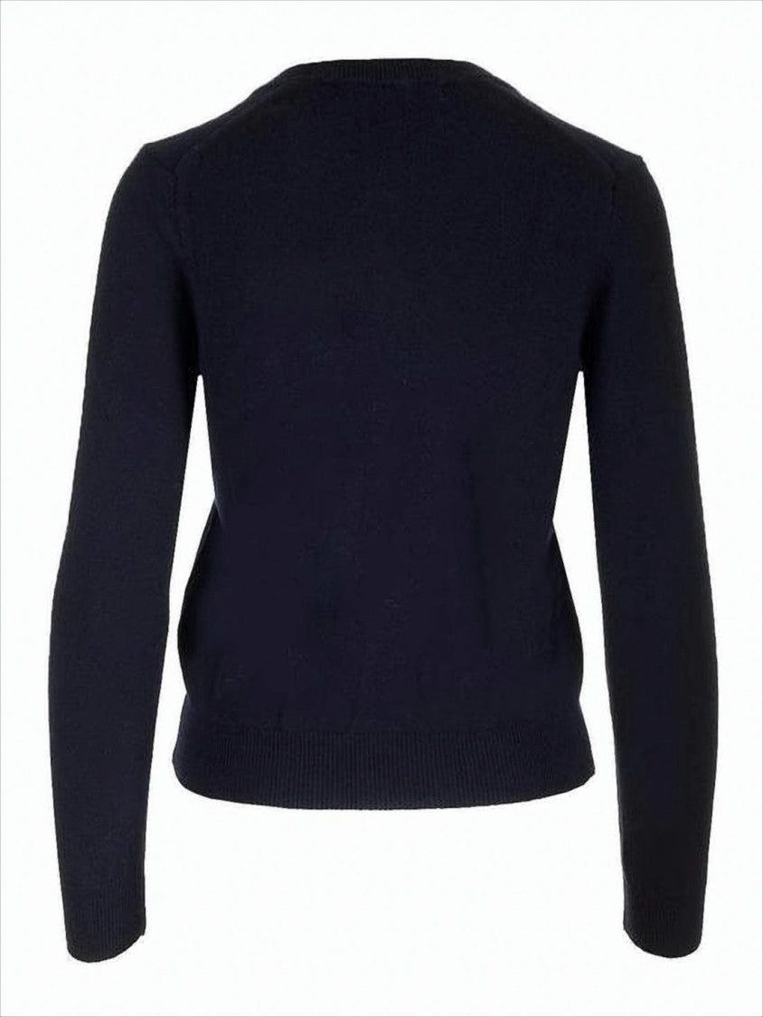 Comme Des Garçons Button-Up Black Wool Cardigan With Embroidered Heart Motifs