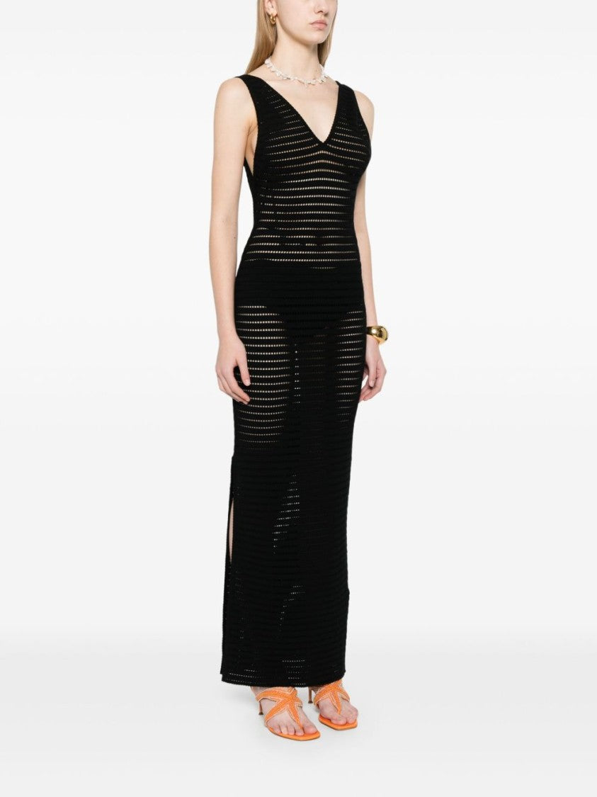 Elisabetta Franchi Form-Fitting Black Maxi Dress With Deep V-Neckline