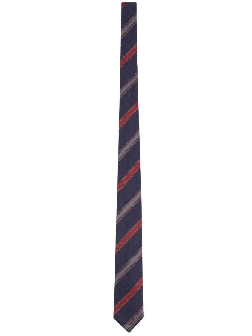 Ferragamo Navy Blue Diagonal Striped Silk Tie
