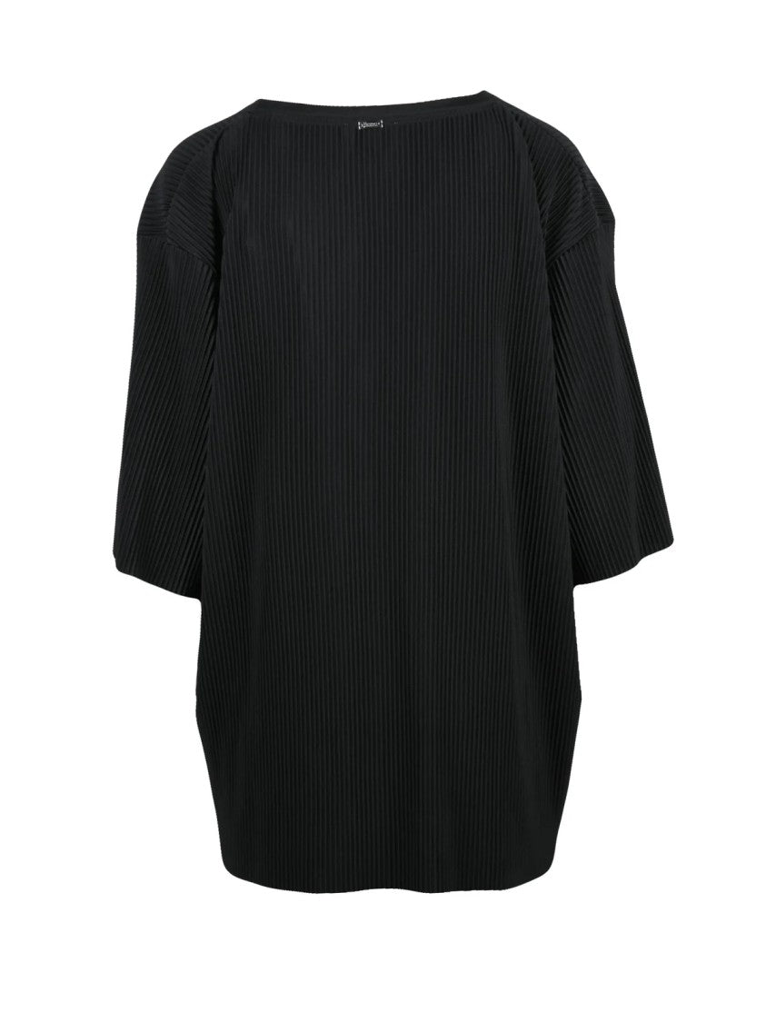 Herno Resort Black Pleated Round Neckline Polyester Blouse