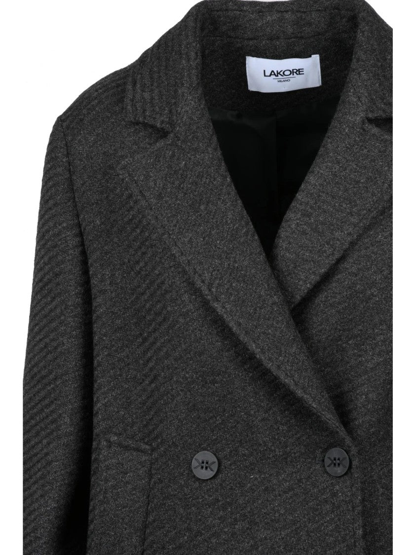 Lakore Dark Grey Double-Breasted Wool-Blend Short Coat