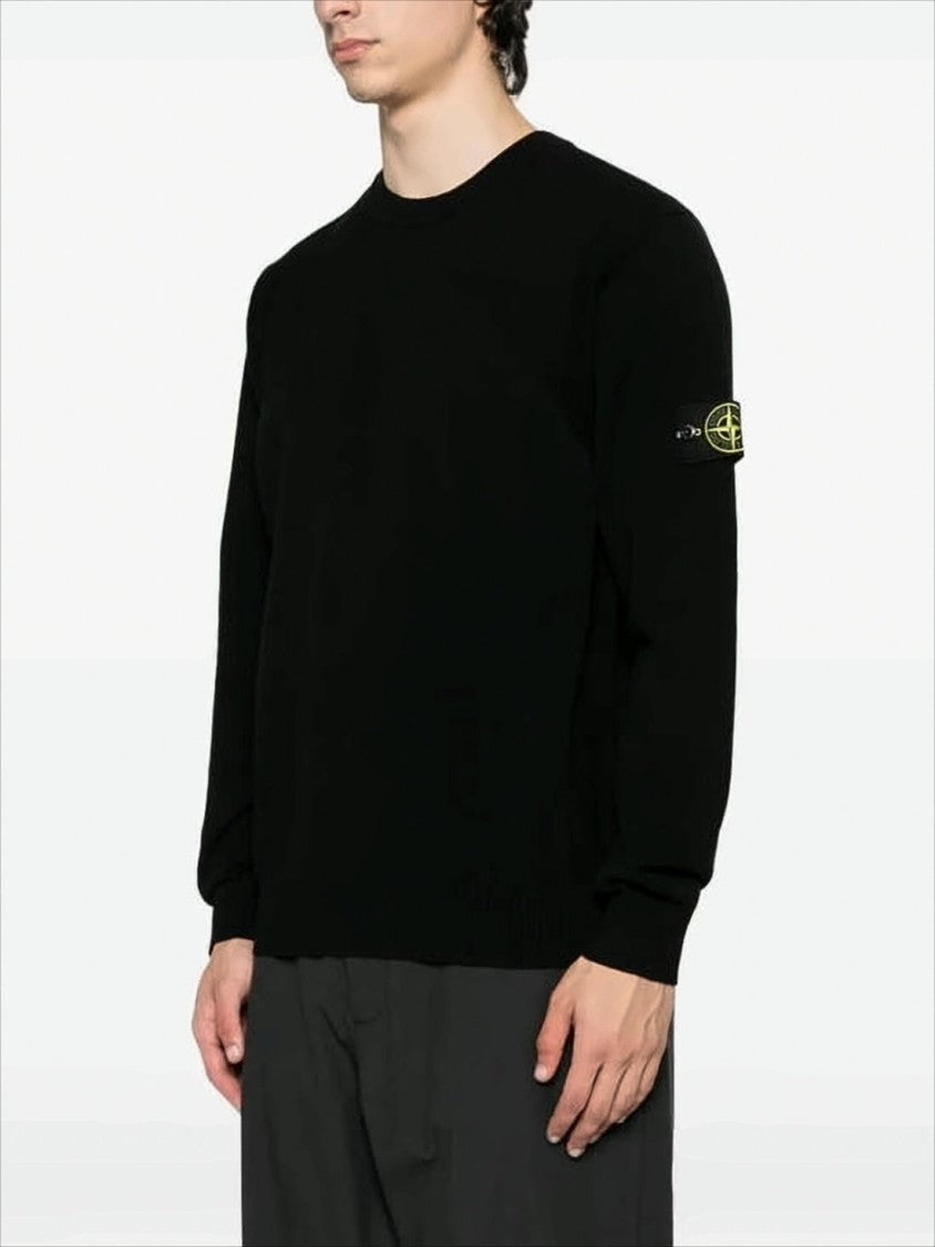 Stone Island Crew Neck Black Wool Blend Sweater