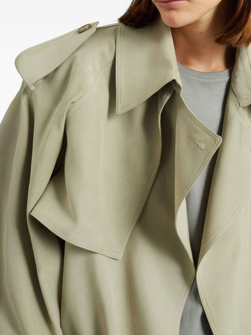 The Frankie Shop Cropped Structured Jacket With Classic Collar And Belted Waist