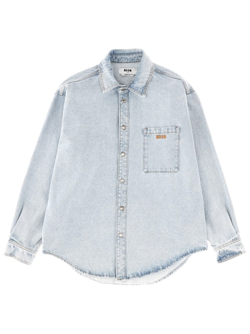 Msgm Embroidered Logo Denim Shirt