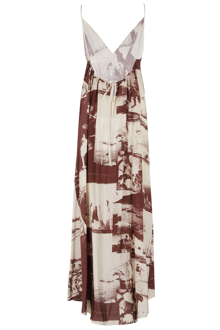 Alysi Maxi Dress With Deep V-Neckline And Photographic Print