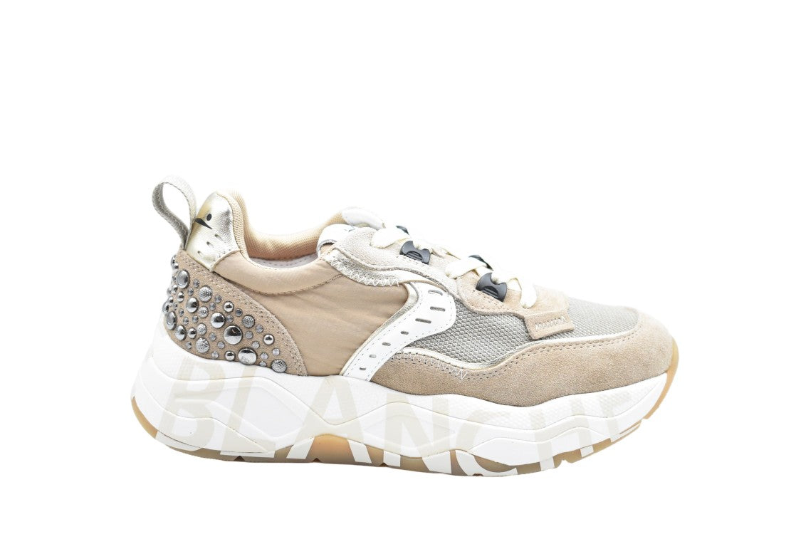 Voile Blanche Lace-Up Beige Low-Top Sneakers With Sole