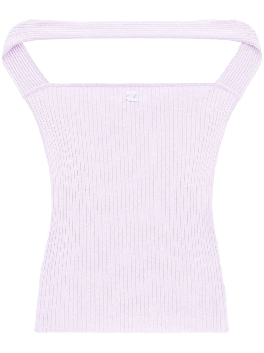 Courrèges Light Pink Ribbed Knit Top