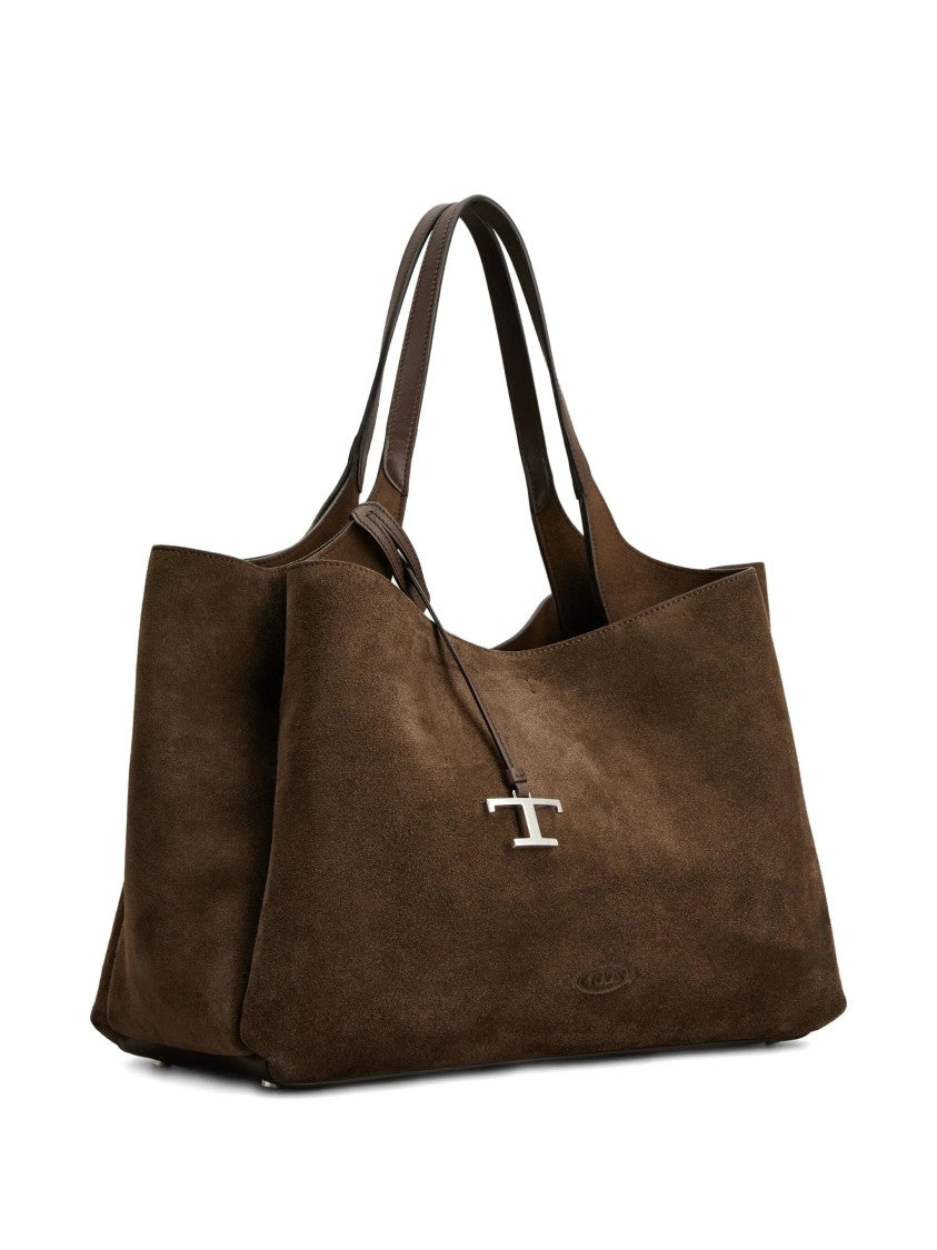 Tod's Spacious Brown Suede Tote Bag With Leather Accents