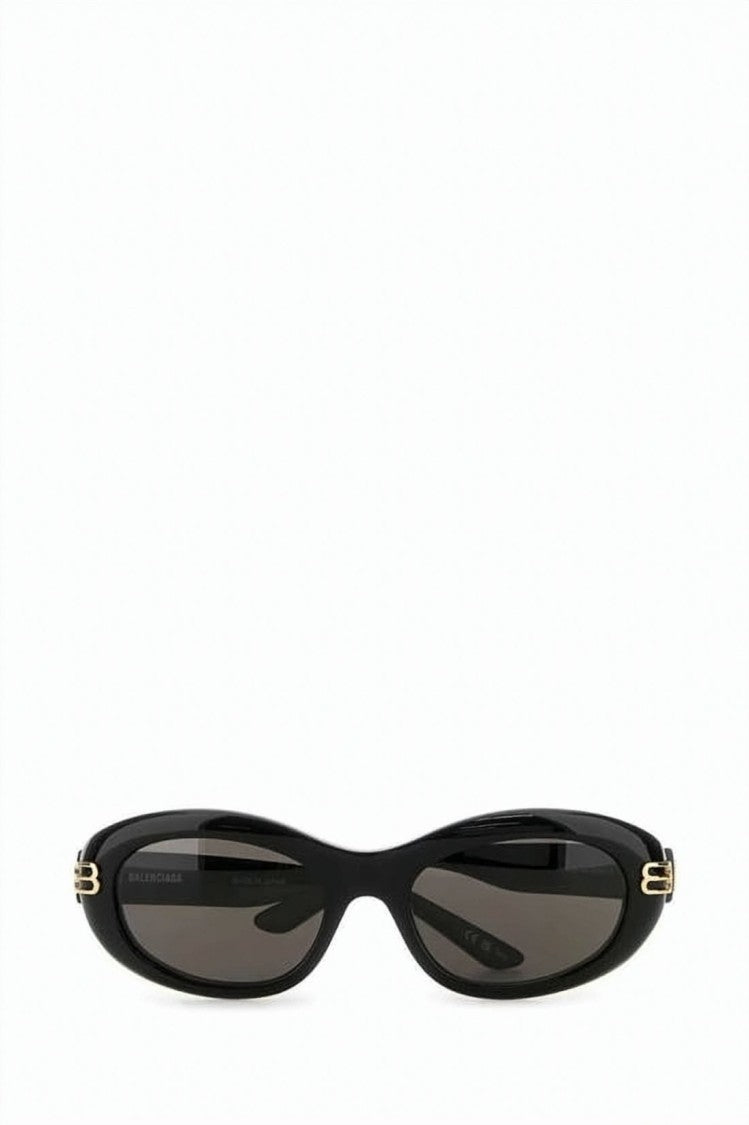 Balenciaga Glossy Black Acetate Oval Sunglasses With Gold-Tone Logo