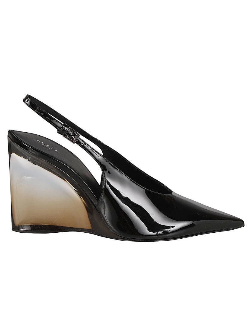 Alaïa Pointed-Toe Slingback Pumps With Translucent Wedge Heel