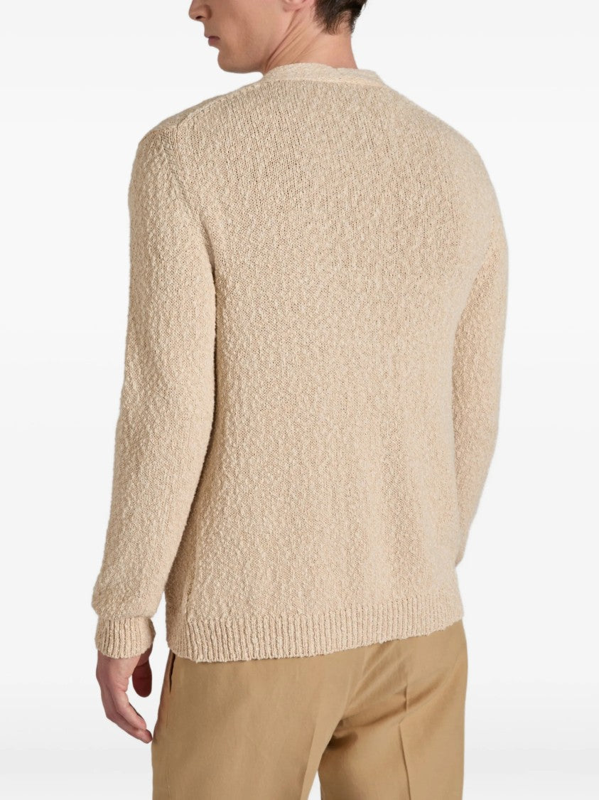 Zanone Neutral Textured Knit Button-Down Cardigan