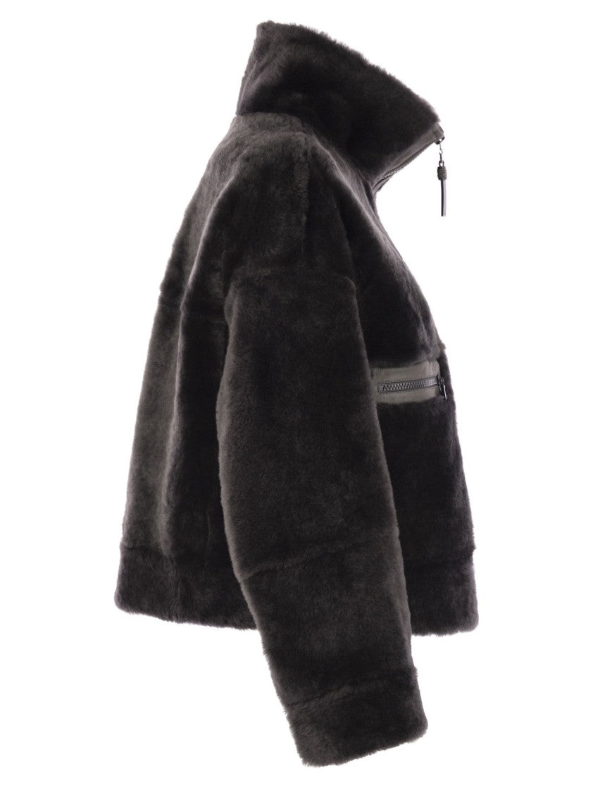 Brunello Cucinelli Shearling Outerwear With Shiny Zip