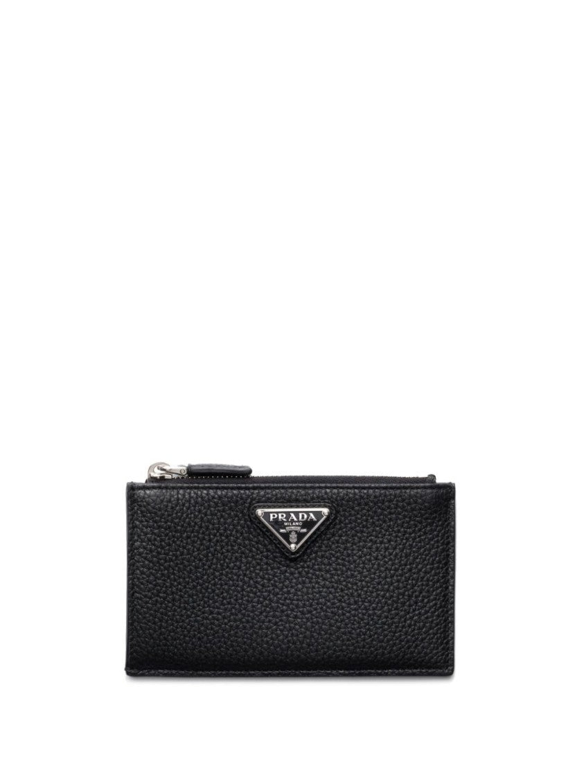 Prada Rectangular Zippered Wallet With Triangular Logo Plaque