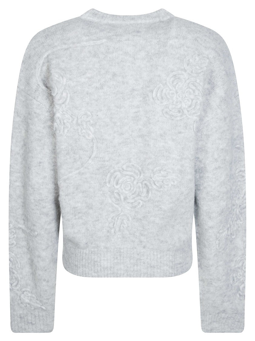 Rotate Grey 3D Flower Knit Cropped Sweater