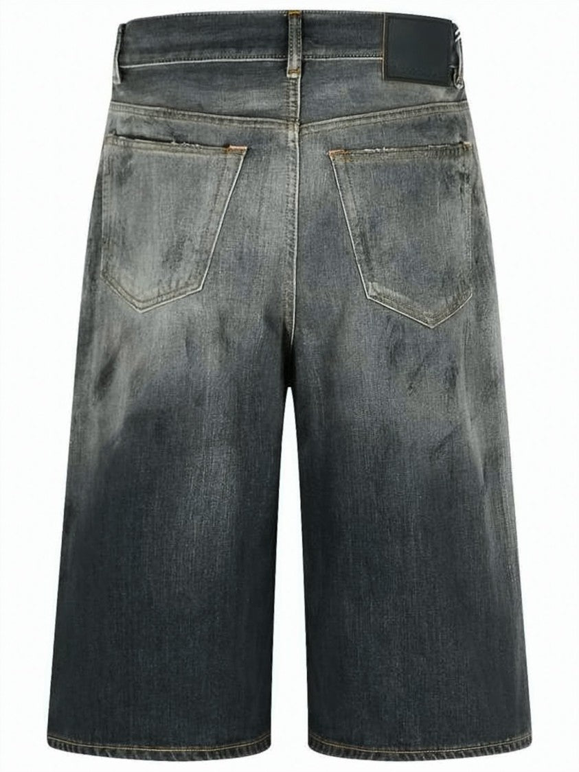 Acne Studios Faded Black Denim Shorts With Distressed Detailing
