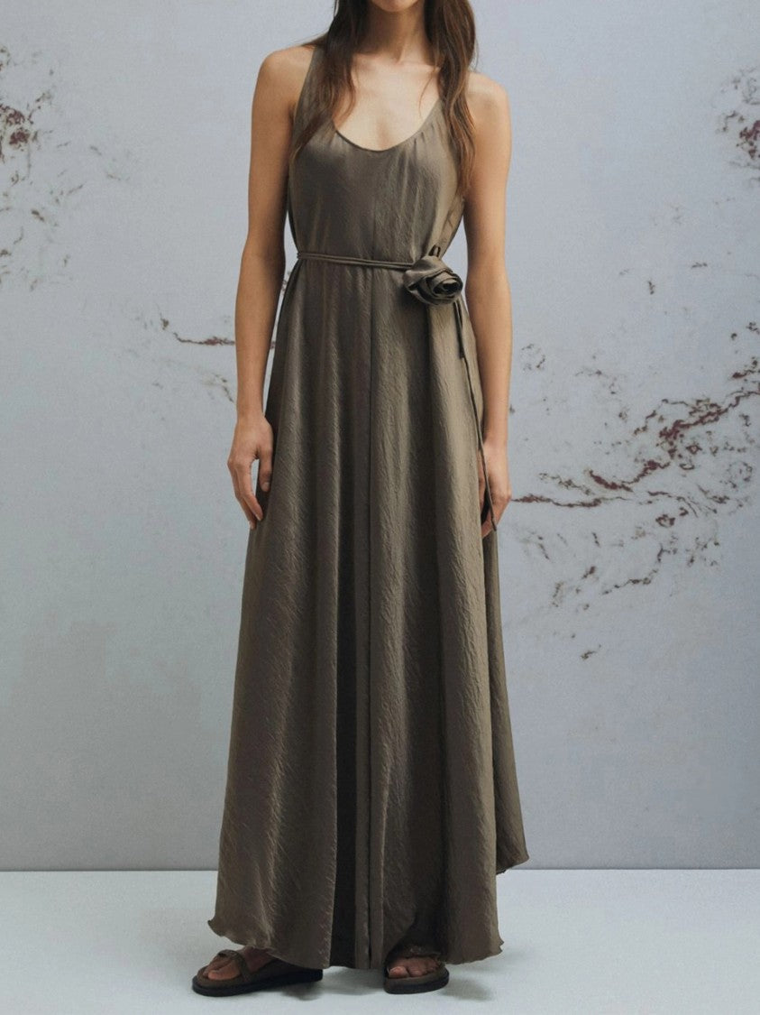 Marella Brown Mlmalcool Flowing Sleeveless Acetate Dress