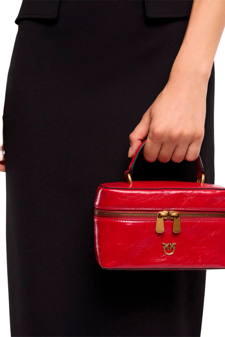 Pinko Red Leather Box Top-Handle Bag