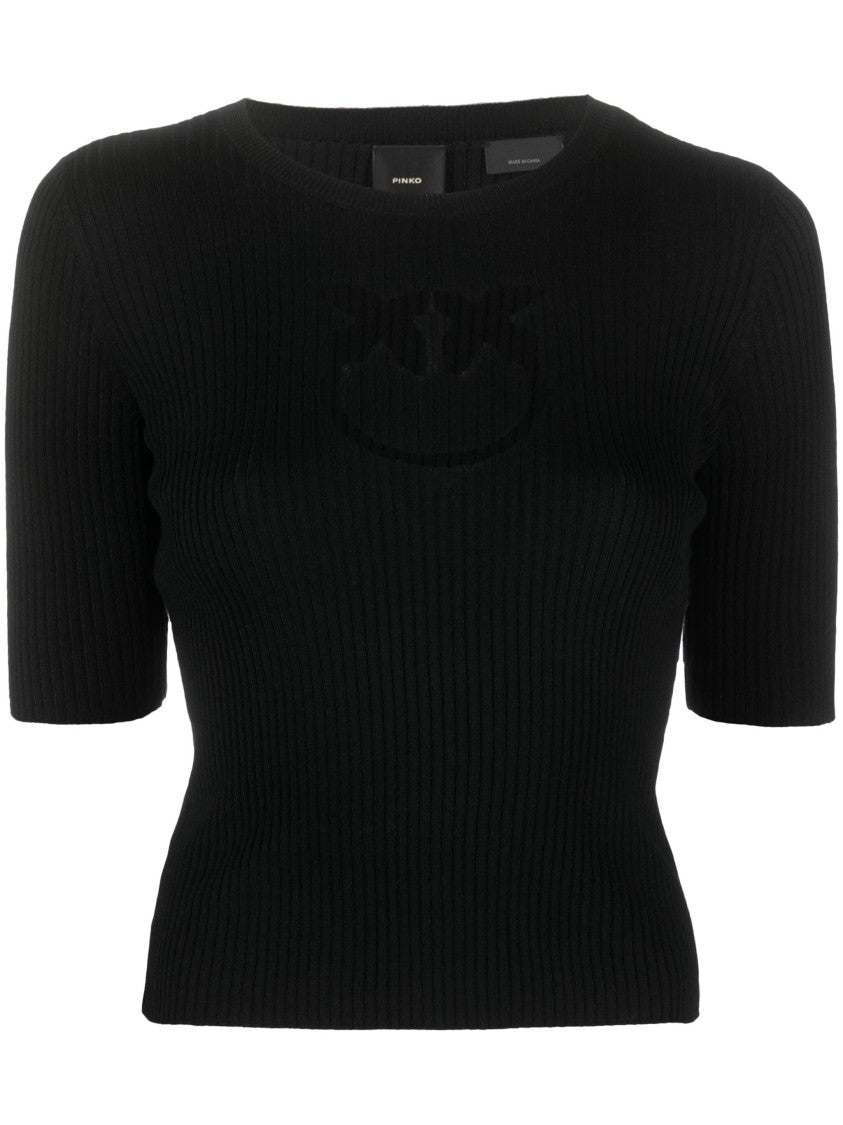 Pinko Ribbed Wool Tritone Sweater With Subtle Emblem Detail