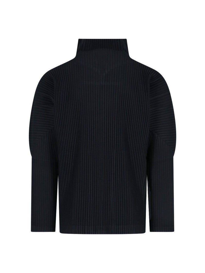 Homme Plissé Issey Miyake Structured High-Collar Black Casual Jacket With Textured Pleats