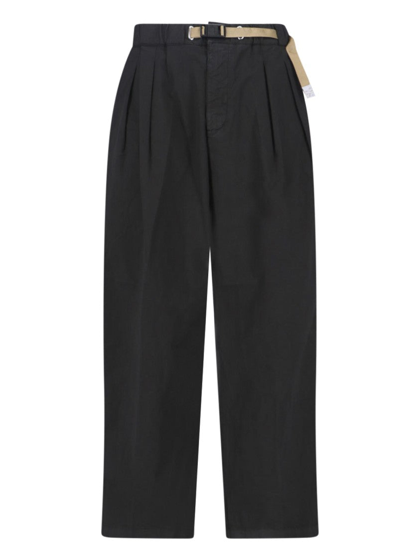 White Sand Mid-Rise Straight-Leg Pants With Adjustable Belt