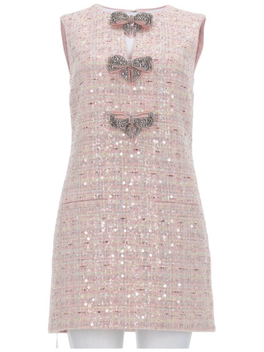 Self-Portrait Sleeveless Tweed Jeweled Bows Dress