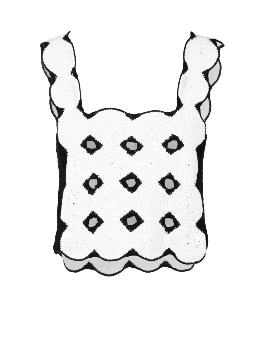 Alpha Studio White/Black Crochet Top