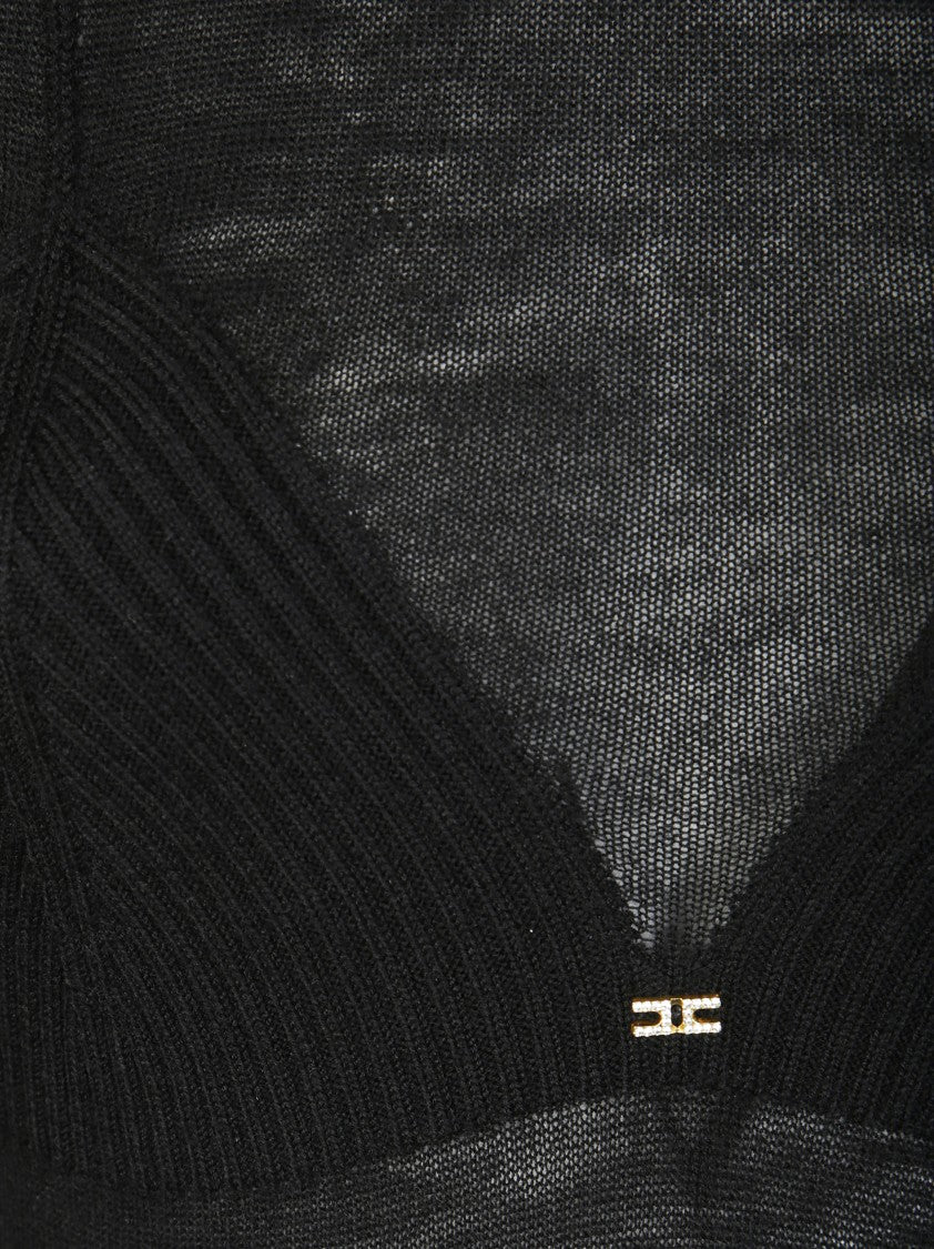 Elisabetta Franchi Fitted Longuette Knit Dress With Boat Neckline