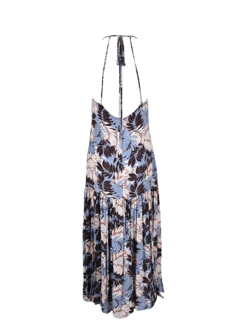 Weili Zheng Flowing Long Dress With Botanical Print And Zip Sleeves