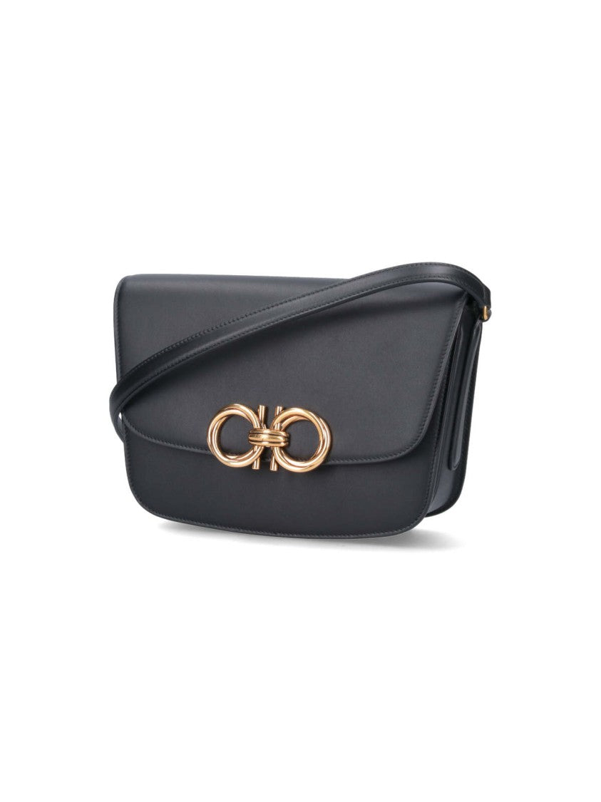 Ferragamo "Trapezio" Black Leather Crossbody Bag