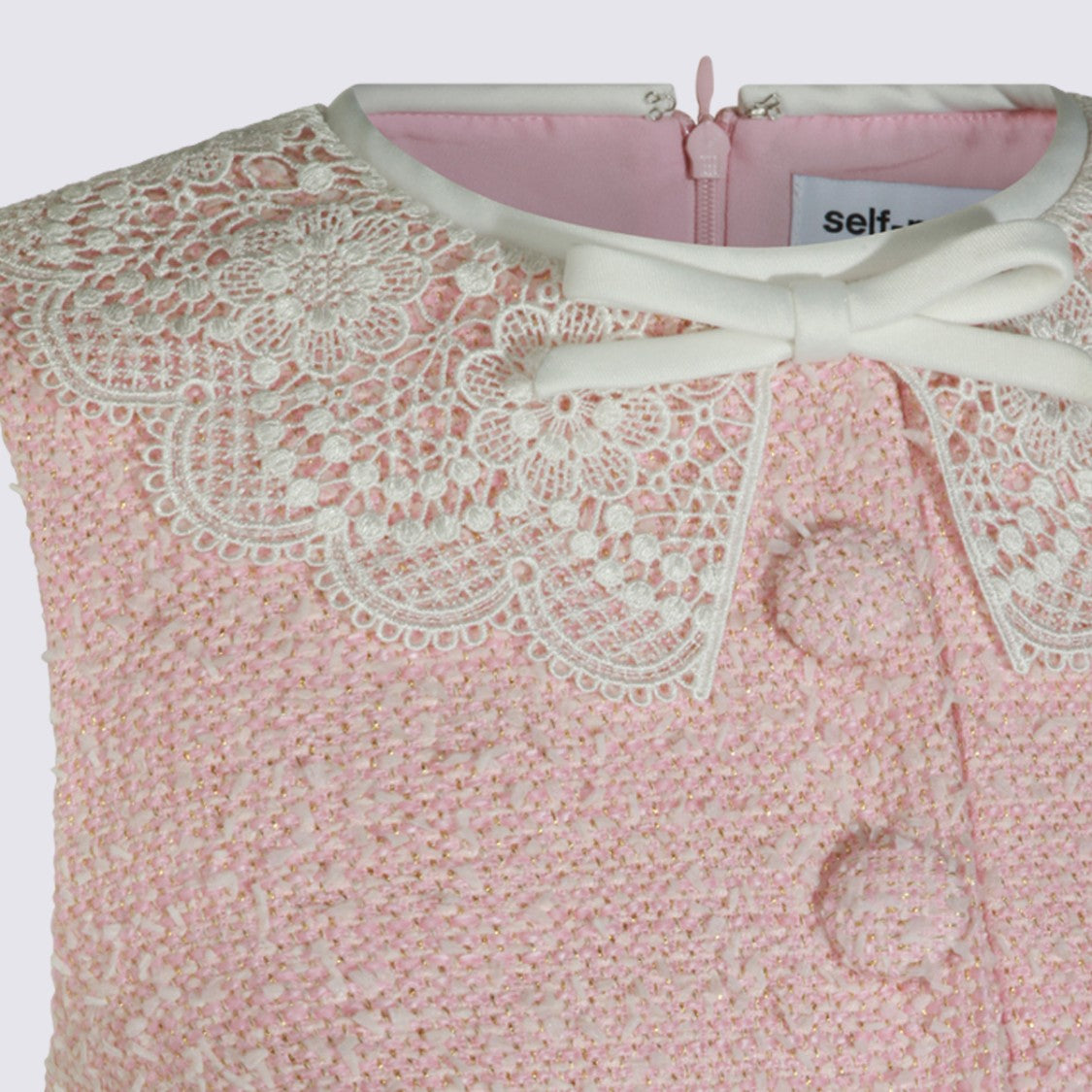 Self-Portrait Pastel Pink Mini Dress With Lace Collar And Bow Details
