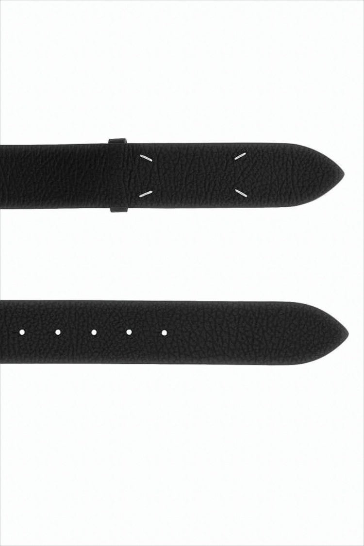 Maison Margiela Textured Leather Belt With Minimalist Design And White Stitching