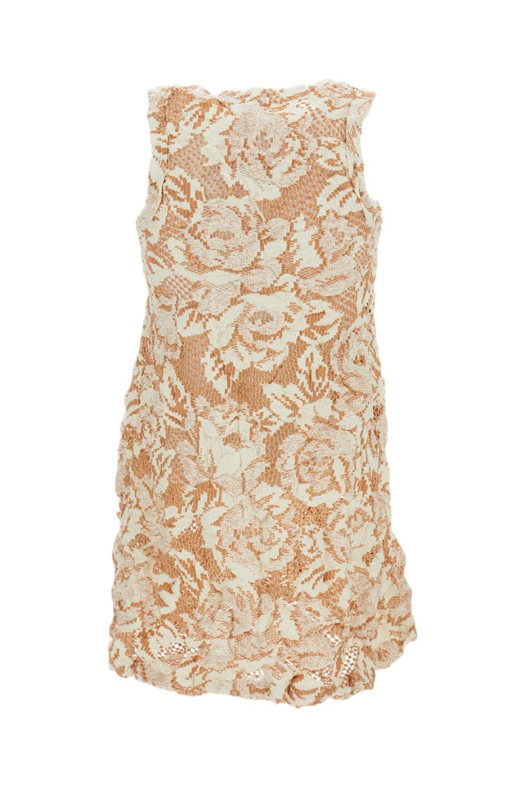 Comme Des Garçons Beige Shirred Floral Embroidered Tank Top