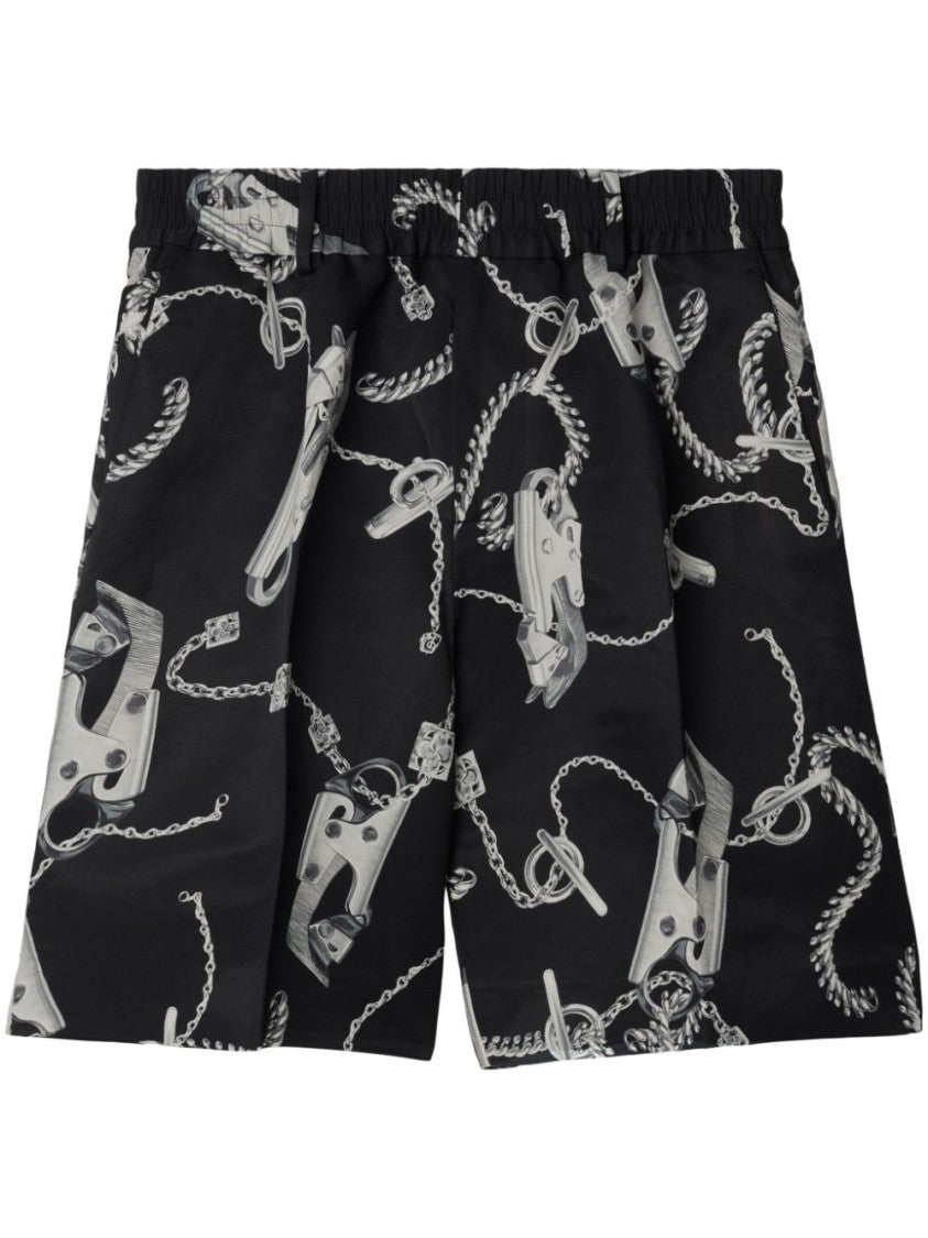 Burberry Knee-Length Chain-Link Print Shorts With Pleat Detailing