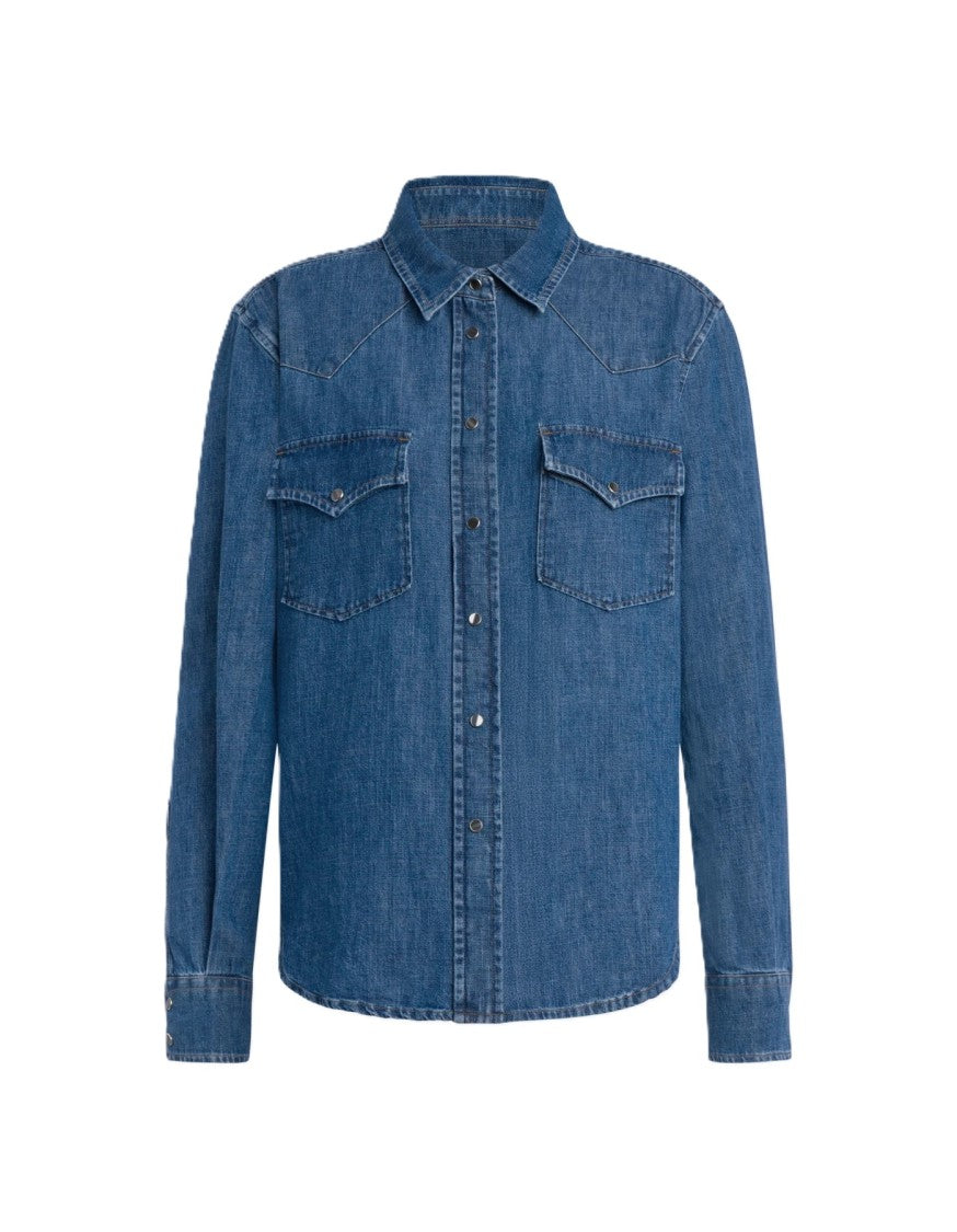 Dondup Medium Blue Wash Denim Shirt With Button-Down Front