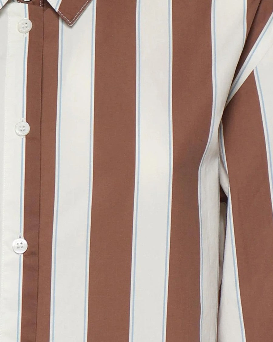 Mc2 Saint Barth Brown Vertical Striped Poplin Shirt With Logo Buttons