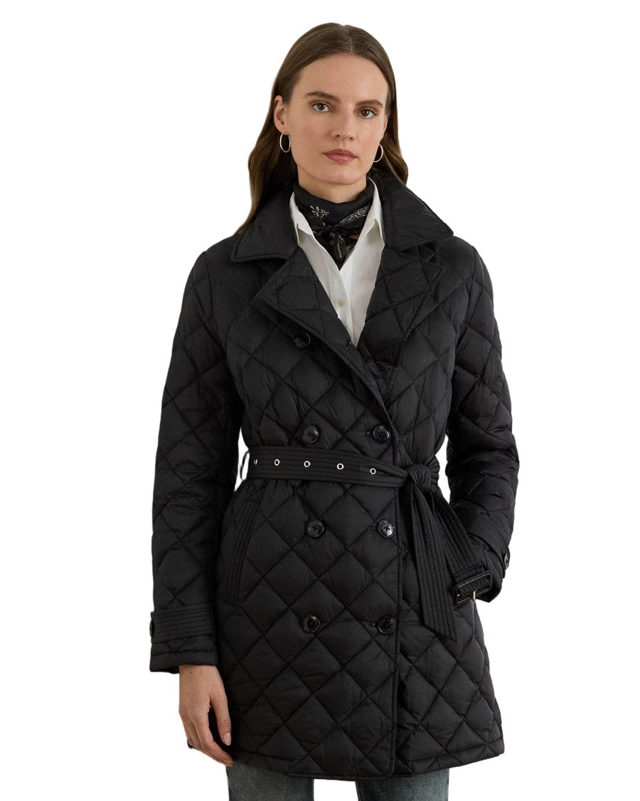 Lauren Ralph Lauren Insulated Black Quilted Coat With Belted Waist