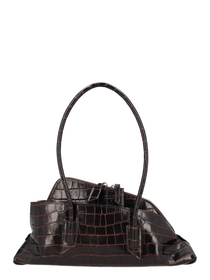 The Attico Glossy Crocodile-Embossed Handbag With Structured Silhouette