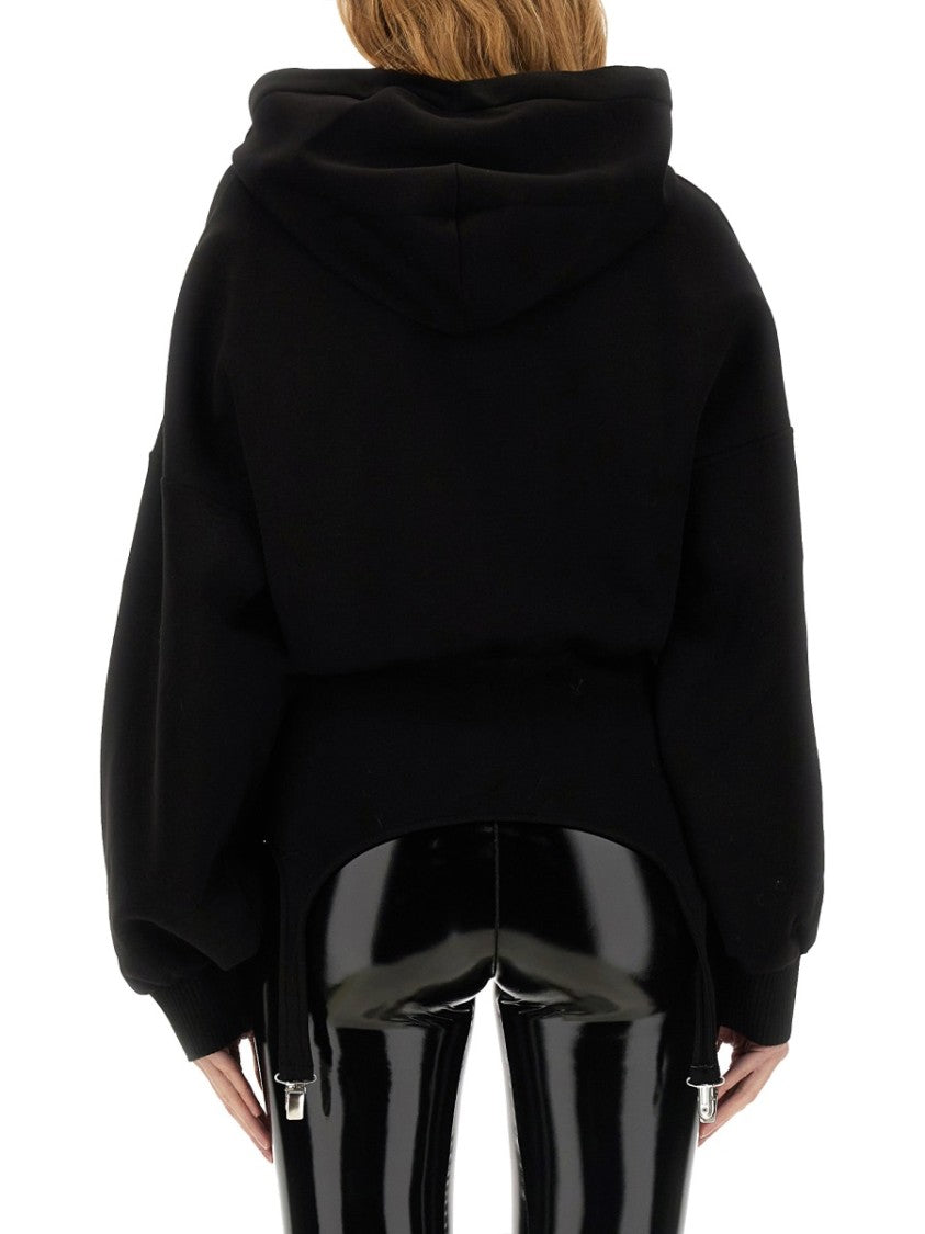 Fiorucci Cropped Black Sweatshirt With Suspender Detail