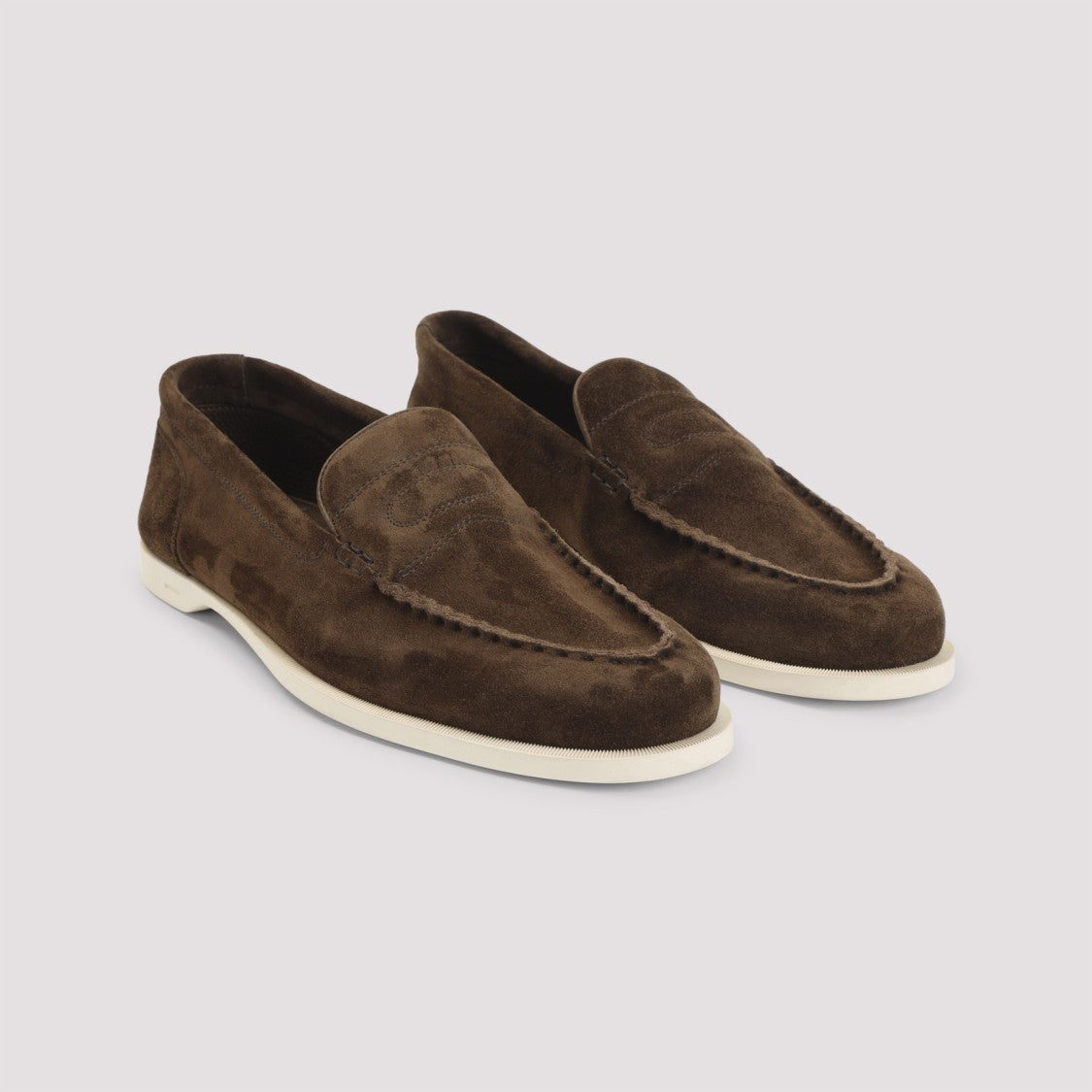 John Lobb Dark Brown Suede Leather Pace Oval Flexi Loafers
