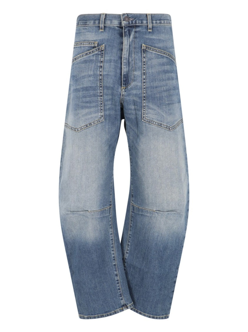 Nili Lotan Blue Shon Cotton Denim Rounded-Leg Jeans