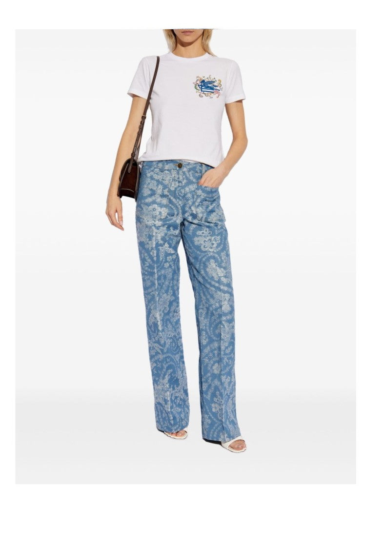Etro Light Blue Floral Pattern Trousers