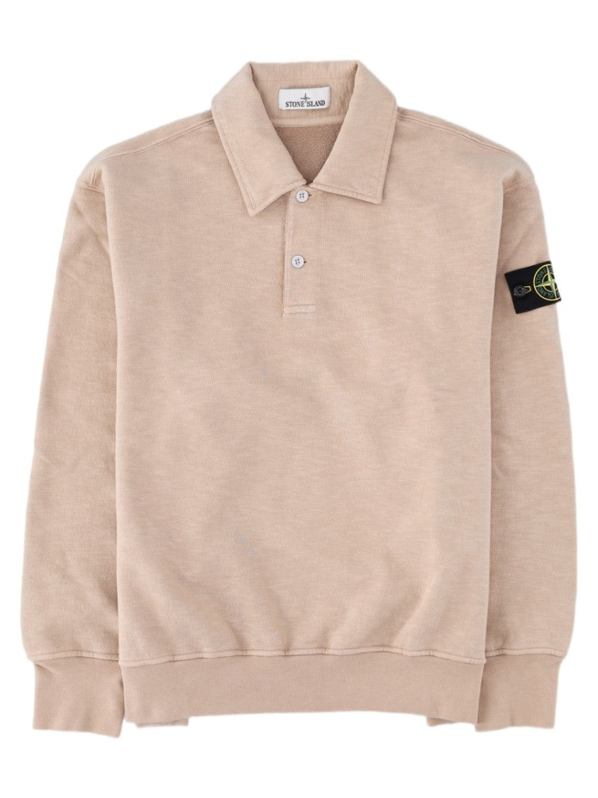 Stone Island Beige Logo Patch Long-Sleeve Cotton Polo Shirt