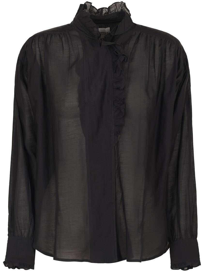 Isabel Marant Étoile Sheer Black Shirt With Ruffle Detailing