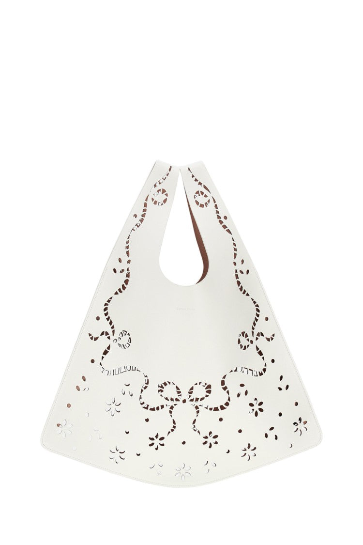 Simone Rocha White Xl Laser-Cut Floral Leather Shopper Bag
