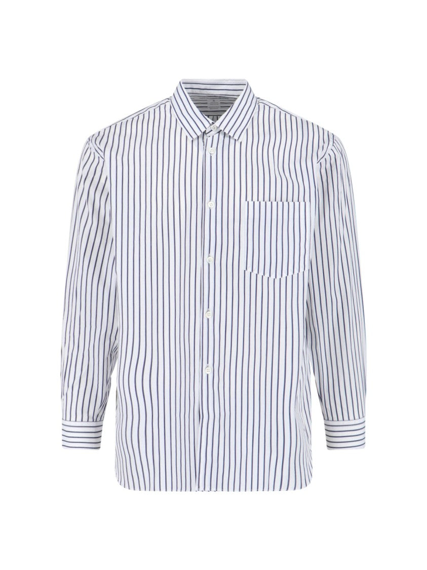 Comme Des Garçons White Cotton Shirt With Blue Stripes