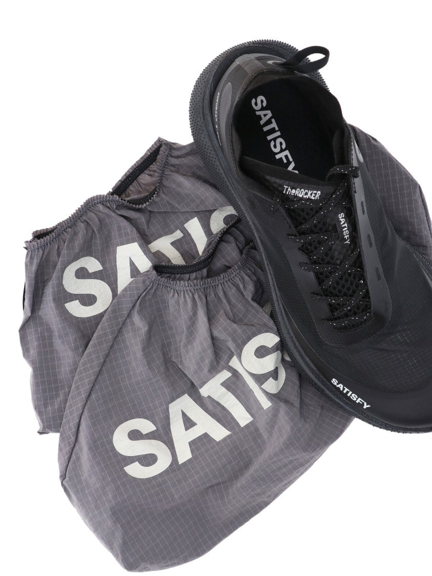 Satisfy Black Streamlined Semi-Translucent Fabric Sneakers