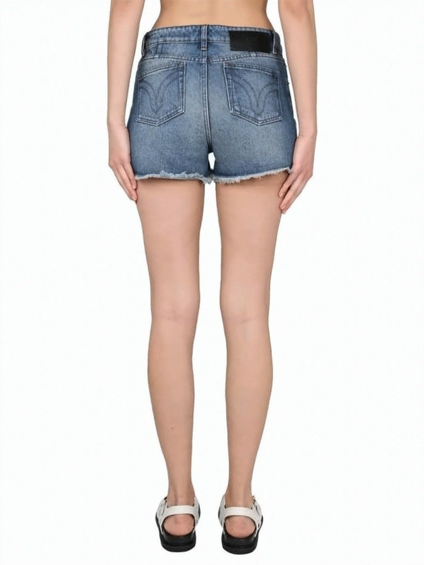 Ami Paris Classic Blue Denim Shorts With Frayed Hem