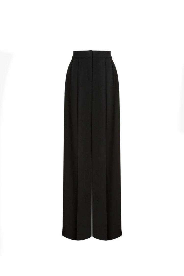 Alberta Ferretti Black Cotton-Blend Wide-Leg Pants