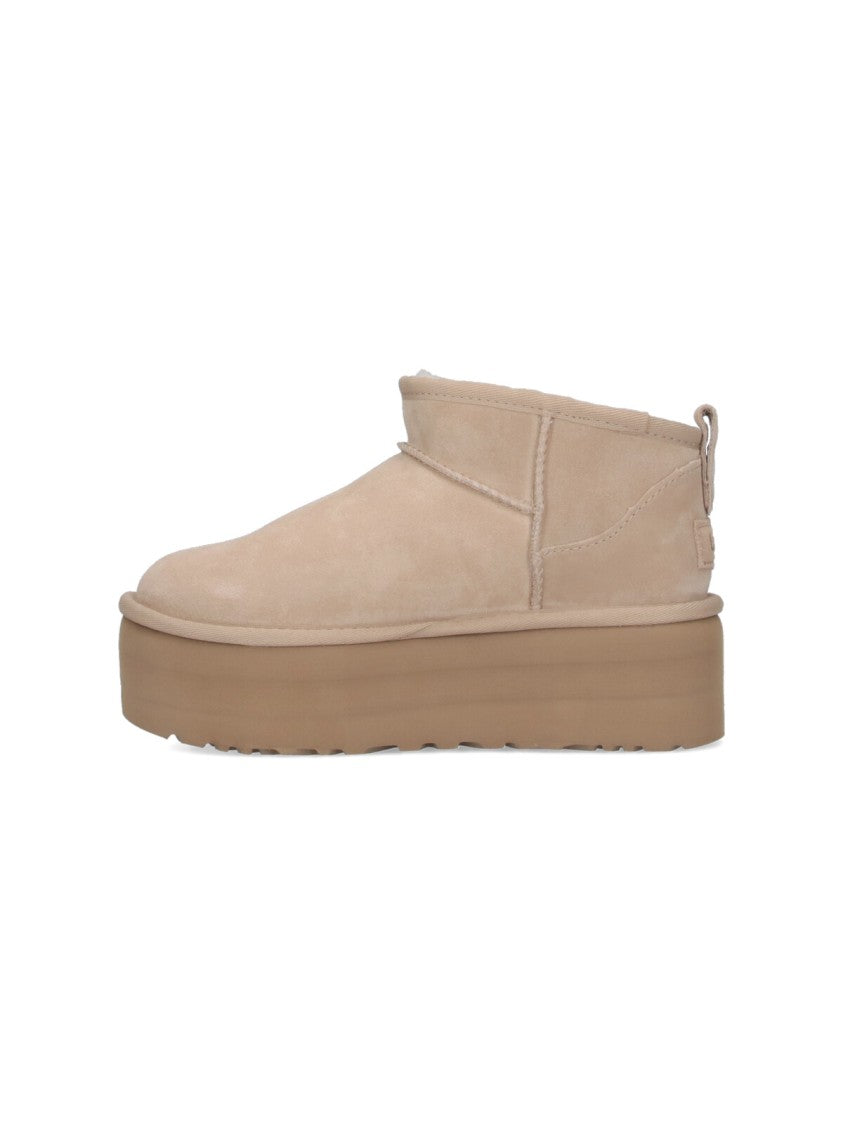 Ugg Classic Ultra Mini Suede Platform Boots With Shearling Lining