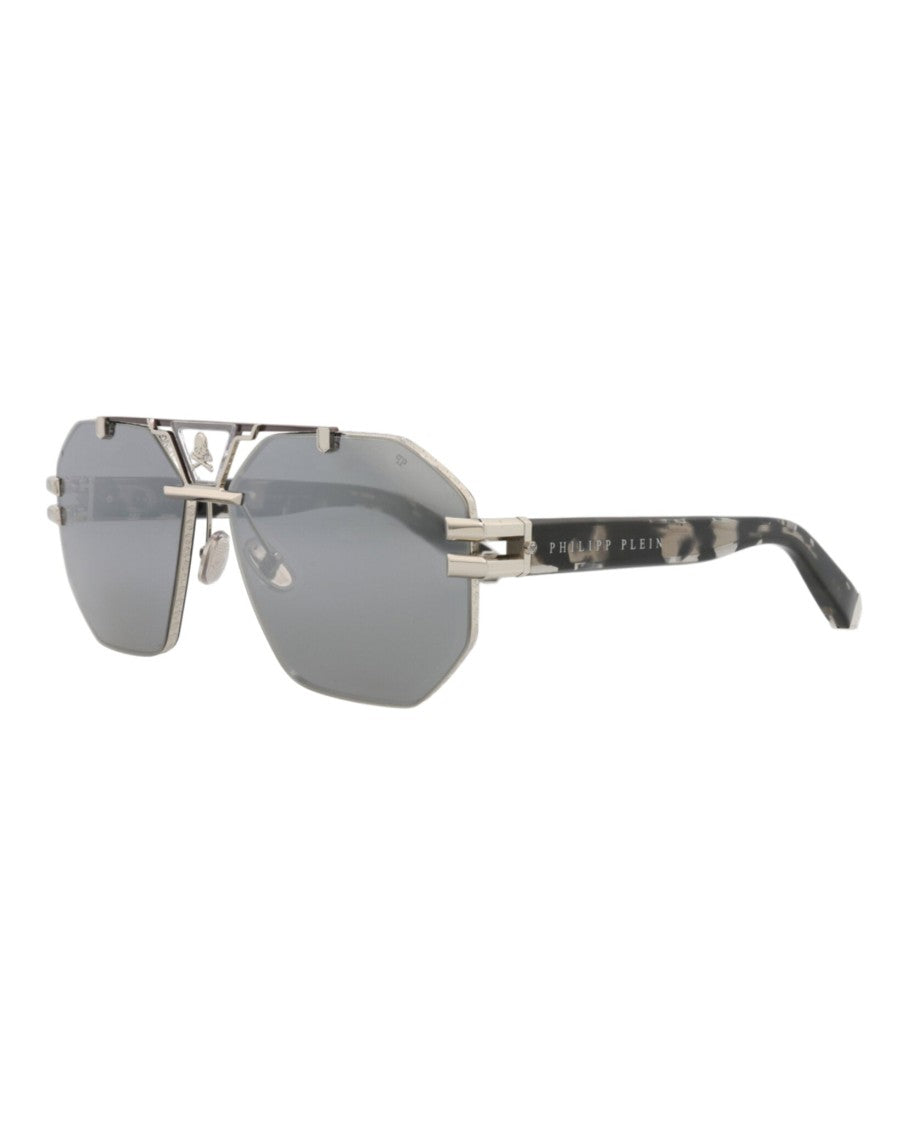Philipp Plein Aviator-Frame Titanium Sunglasses With Cutout Temple Detail
